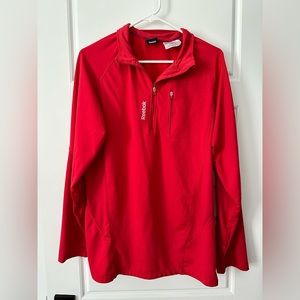 Mens Reebok Long Sleeve Shirt Size L Quarter Zip Red Polyester Blend I56